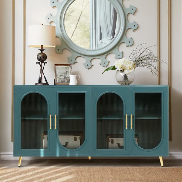 60 in. W x 15.5 in. D x 32.5 in. H Antique Blue Linen Cabinet TV Stand With Adjustable Shelves for Living Room
