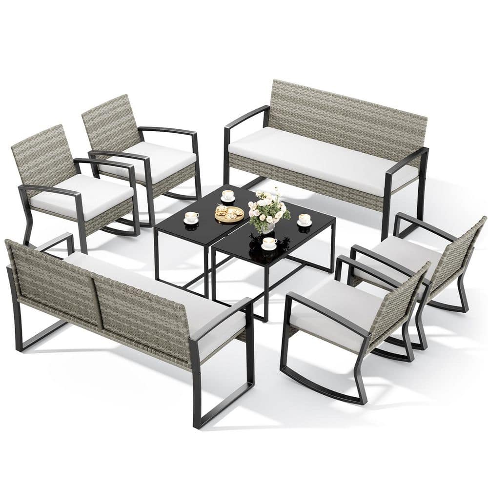 Patio Core Light Grey 8-Piece Wicker Outdoor Loveseat with Cushion Guard Neutral Cushions, Tempered Glass Table, 2 Sets price history on PriceWatchPro