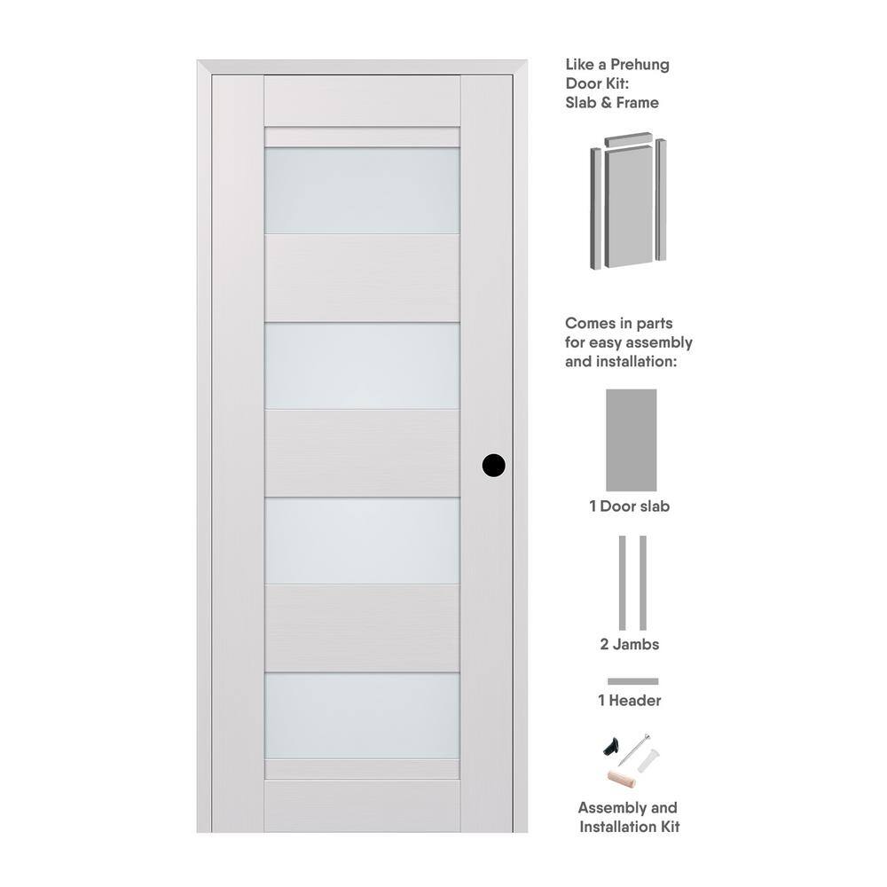 Della 36 in. x 79.375 in. Left-Hand Frosted Glass Bianco Noble Solid Core Wood Composite Single Prehung Interior Door price history on PriceWatchPro