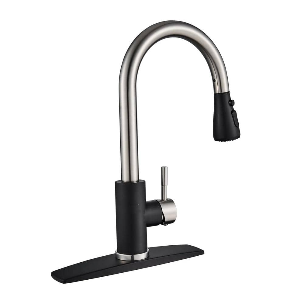Single Handle Pull Down Sprayer Kitchen Faucet with Deck Plate in Black Nic