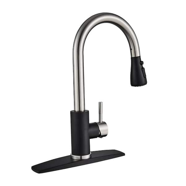 ANZA Single Handle Pull Down Sprayer Kitchen Faucet with Deck Plate in Black Nickel