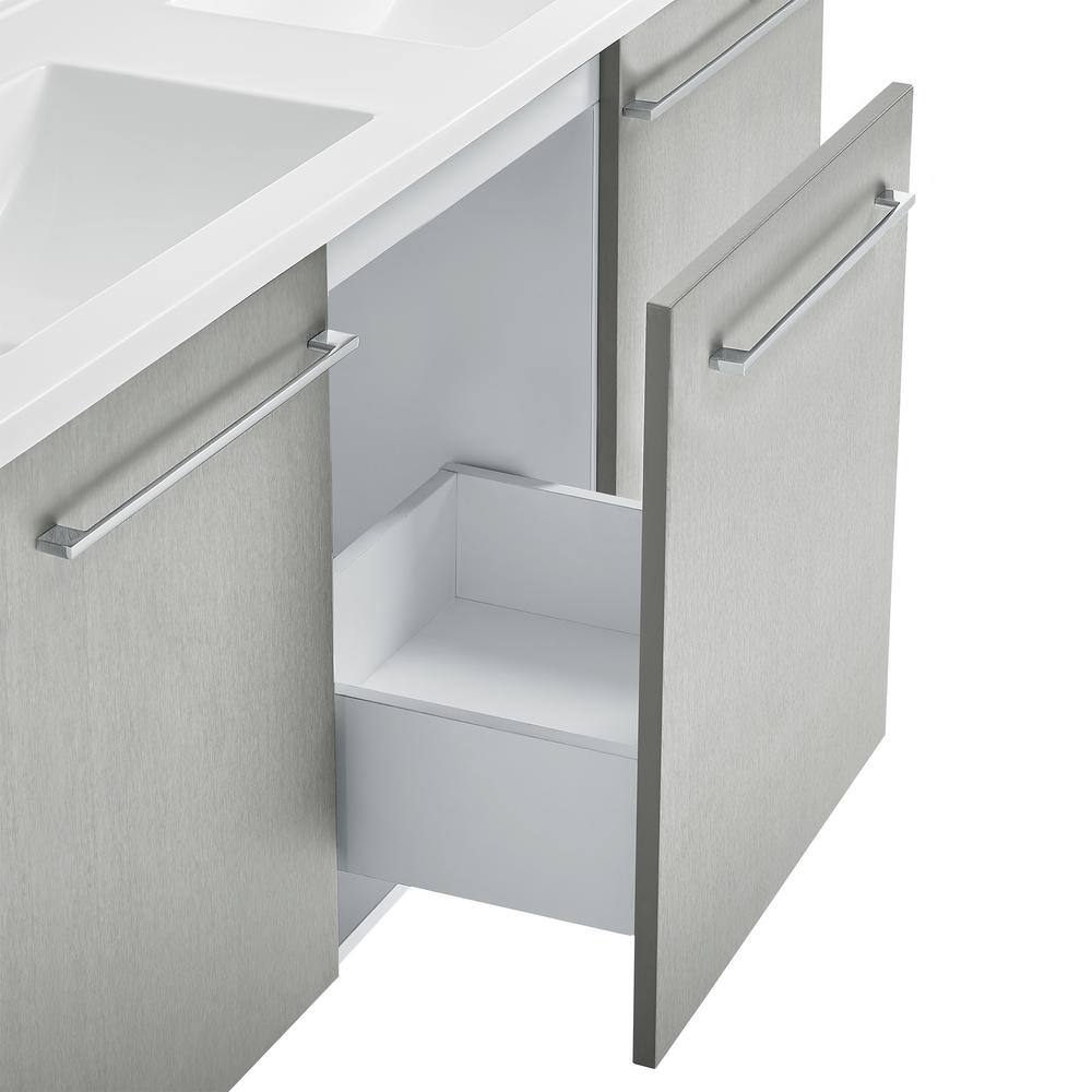 Annecy 60" Double Gray Freestanding Bathroom Vanity with Ceramic Top