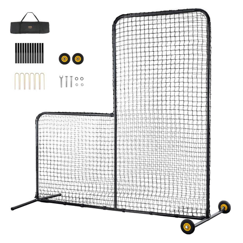 VEVOR L Screen Baseball for Batting Cage 7 x 7 ft. Softball Safety Screen Body Protector with Wheels