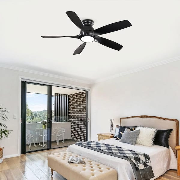 56 in. 5 Blades Ceiling Fan with light Black Ceiling Downrod Mount Industrial Design Dimmable LEDLight for Living Room