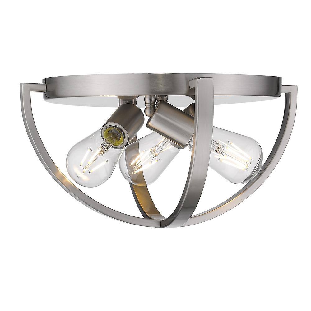 Pewter 14" Silver Industrial Flush Mount Ceiling Light