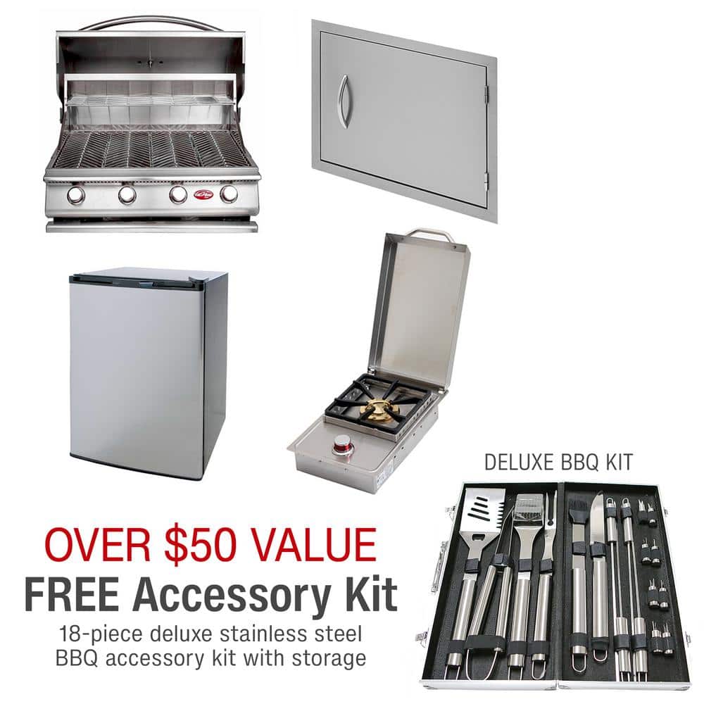 G4 31.5 in. 4-Burner Built-In LP Propane Grill with 27 in. Double Door, 4.6 cu. ft. Mini Fridge and Side Burner