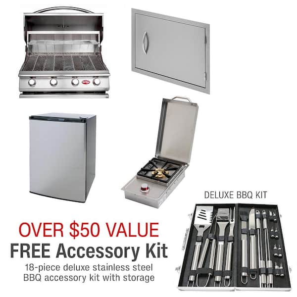 G4 31.5 in. 4-Burner Built-In LP Propane Grill with 27 in. Double Door, 4.6 cu. ft. Mini Fridge and Side Burner