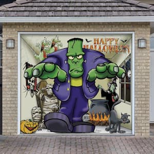 7 ft. x 8 ft. Frankenstein and Friends Halloween Garage Door Decor Mural for Single Car Garage