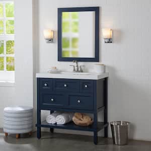 Ashland 37 in. W x 19 in. D x 37 in. H Single Sink Freestanding Bath Vanity in Blue with White Cultured Marble Top