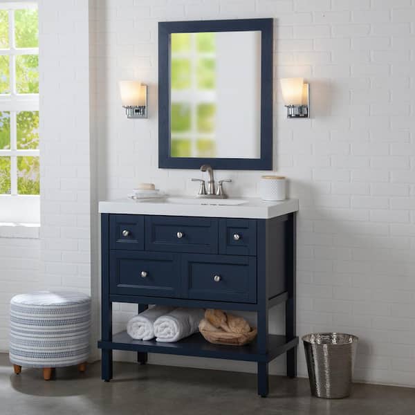 Glacier Bay Ashland 37 in. W x 19 in. D x 37 in. H Single Sink Freestanding Bath Vanity in Blue with White Cultured Marble Top