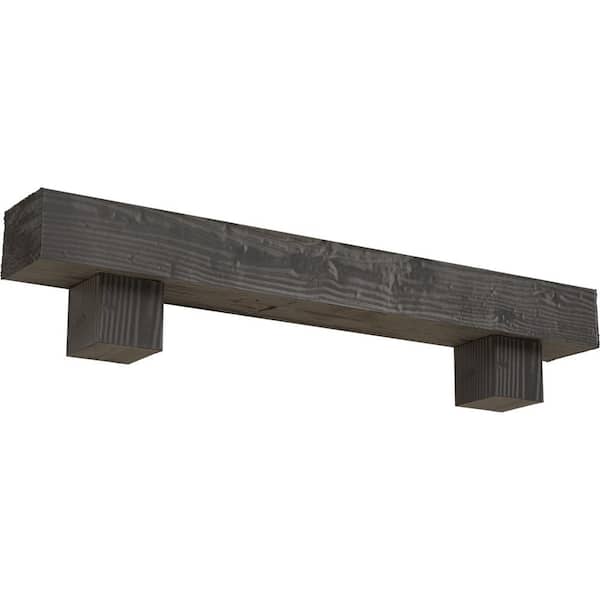 Ekena Millwork 8 in. x 12 in. x 3 ft. Sandblasted Faux Wood Fireplace Mantel Kit with Alamo Corbels, Aged Cedar