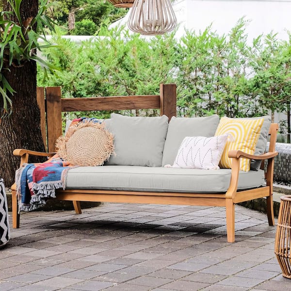 Mobin Teak Wood Outdoor Chaise Lounge Daybed with Oyster Cushion