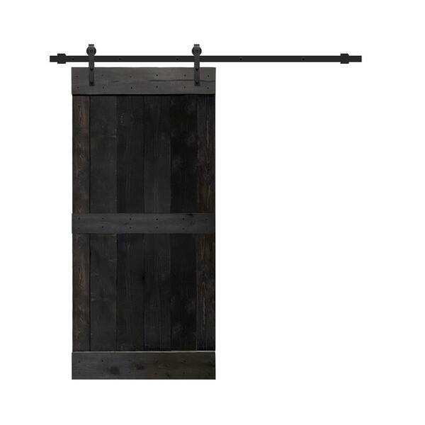 CALHOME Mid-Bar Series 24 in. L x 84 in. H Solid Charcoal Black Stained Pine Wood Interior Sliding Barn Door with Hardware Kit
