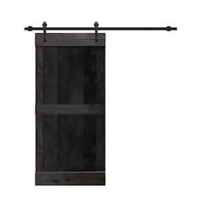 Mid-Bar Series 30 in. L x 84 in. H Solid Charcoal Black Stained Pine Wood Interior Sliding Barn Door with Hardware Kit