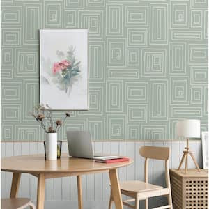 Aloe Green Rectangle Geo Vinyl Peel and Stick Wallpaper Roll (31.35 sq. ft.)