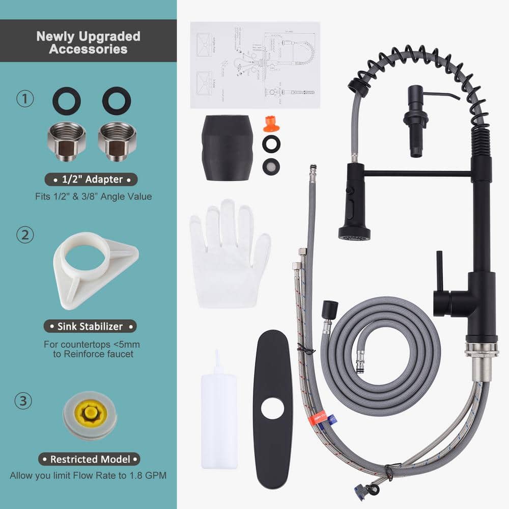 Matte Black High-Arc Kitchen Faucet with Pull-Out Spray