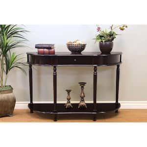 48 in. Espresso Standard Half Moon Wood Console Table with Drawer