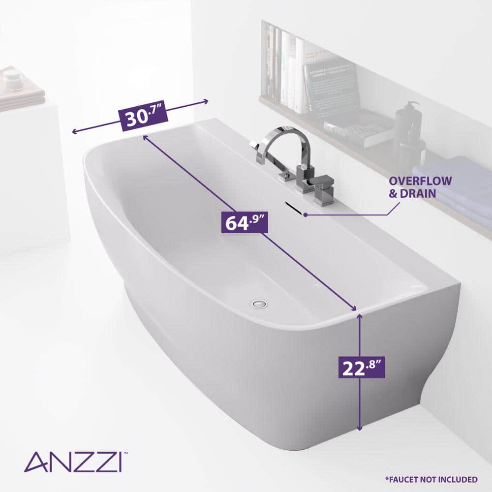 Glossy White 65'' Freestanding Acrylic Soaking Bathtub