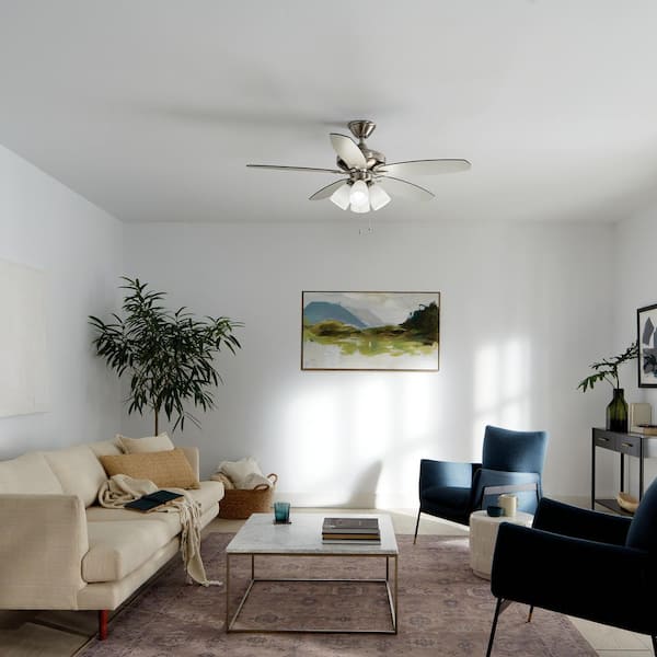 Renew Premier 52 in. Indoor Brushed Stainless Steel Dual Mount Ceiling Fan with LED Bulbs with Pull Chain
