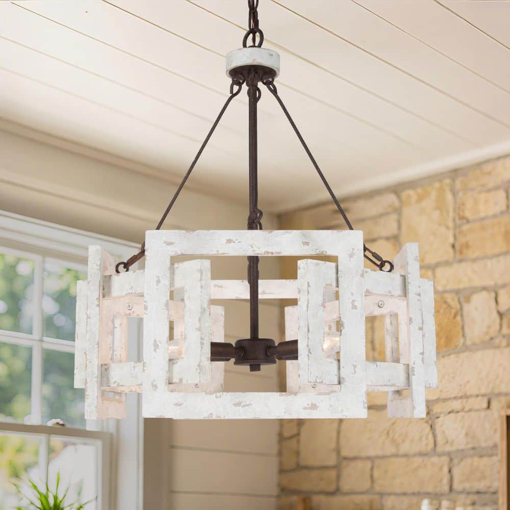 Craftsman Weathered White Wood Cottage Chandelier, 4-Light Costal Cage Bronze Dining Room Kitchen Island Chandelier price history on PriceWatchPro