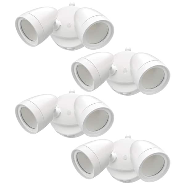 ETI LIGHTING 2-Head White Outdoor Integrated LED Flood Light Security 1200 to 2400 Lumen Boost Dusk-to-Dawn 4000K (4-Pack)