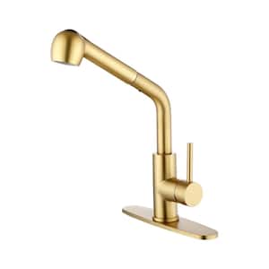 Single-Handle Deck Mount Pull Out Sprayer Kitchen Faucet with Deckplate Included in Brushed Gold