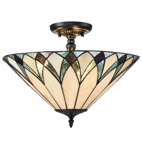 ウニコ　照明　Mirai OUKANING 18 in. 3-Light Retro Elegant Stained Glass Flush