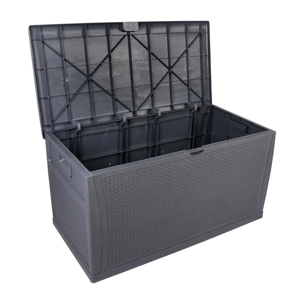 Gray Plastic Wicker-Like Lockable Deck Box, 120 Gallon