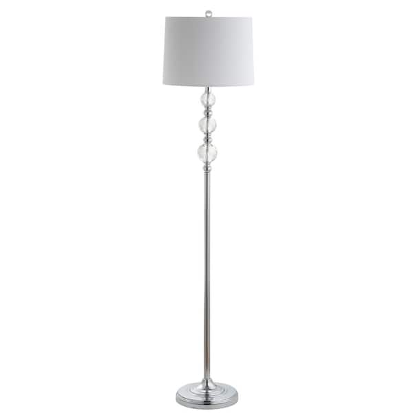 SAFAVIEH Venezia 61 in. Clear/Chrome Floor Lamp with Off-White Shade