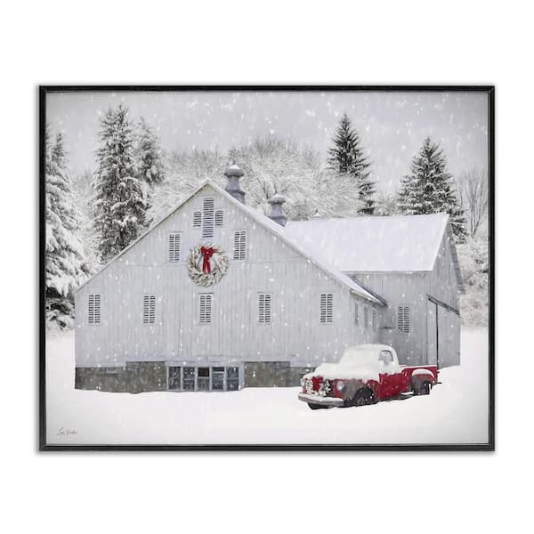 Red Truck and Snowy Farmhouse by Lori Deiter 1 Piece Black Framed Giclee Nature Art Print 11 in. x 14 in.