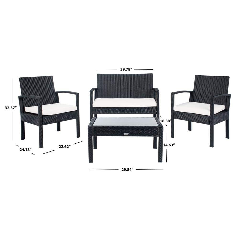 Bassey Black Wicker 4-Piece Patio Set with Beige Cushions