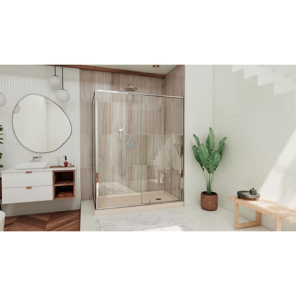 Flex 48" x 74.75" Chrome Semi-Frameless Pivot Shower Enclosure