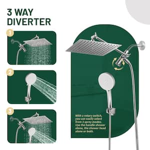 Rainfull 5-Spray 1.8 GPM Wall Mount with 10 in. Adjustable Dual Shower Heads and Handheld Shower Head in Brushed Nickel