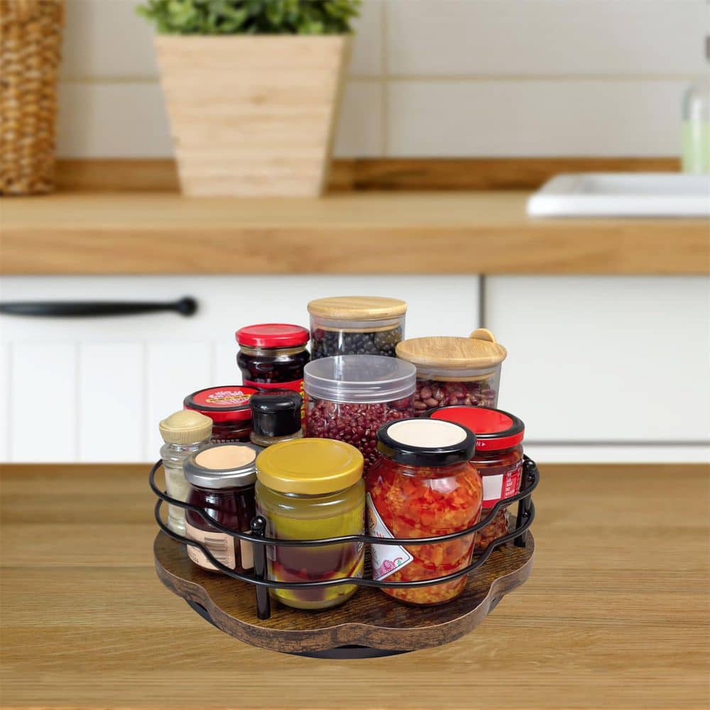 スパイスComptoir de famille製スタンド JFVKAF 12 in. Wooden 1-Shelf Turntable Organizer Higher Metal