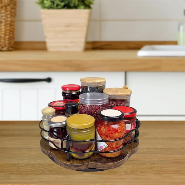 Unbranded 12 Wooden 1-Shelf Turntable Organizer Higher Metal Sides  Non-Slip Rotating Lazy Susan Spice Rack 29EPH020121