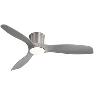 52 in. Indoor/Outdoor Nickel Flush Mount Ceiling Fan with Dimmable LED Light and Remote Control