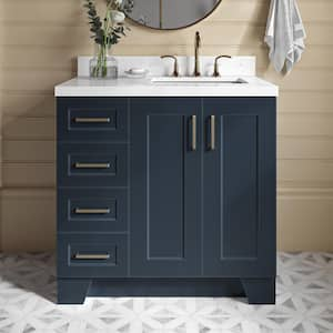 Taylor 36.25 in. W x 22 in. D x 36 in. H Single Sink Freestanding Bath Vanity in Midnight Blue with Carrara Quartz Top