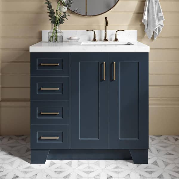 ARIEL Taylor 36.25 in. W x 22 in. D x 36 in. H Single Sink Freestanding Bath Vanity in Midnight Blue with Carrara Quartz Top