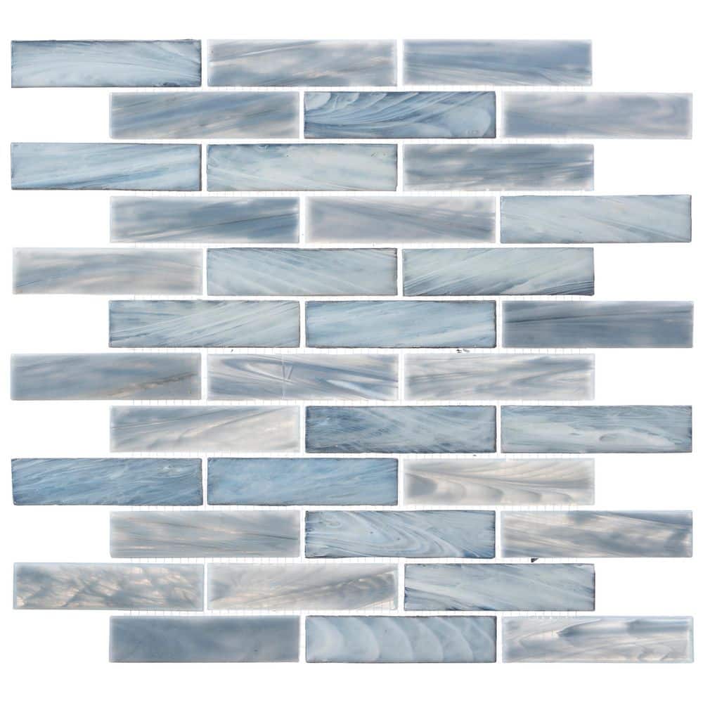 Dorian Reef Blue/Gray 12 in. x 12 in. Smooth Glass Brick Joint Mosaic Tile 