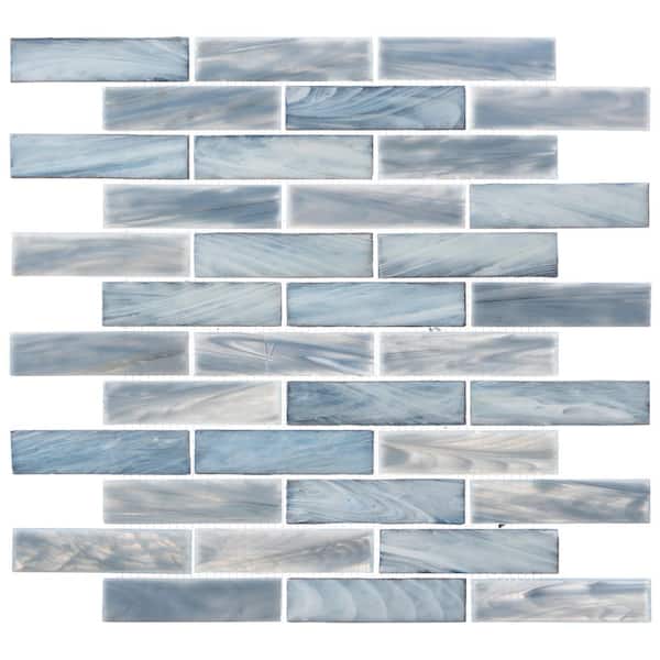 ANDOVA Dorian Reef Blue/Gray 12 in. x 12 in. Smooth Glass Brick Joint Mosaic Tile (10.7 sq. ft./Case)
