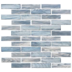 Dorian Reef Blue/Gray 5 in. x 6.5 in. Smooth Glass Brick Joint Mosaic Tile Sample