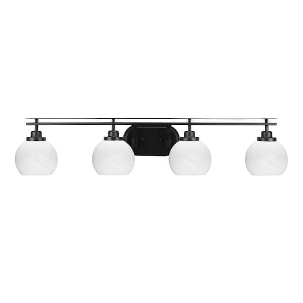 Unbranded Monroe 38.75 in. 4-Light Matte Black Vanity Light with 5.75 in. White Marble Glass Shade No Bulbs Included