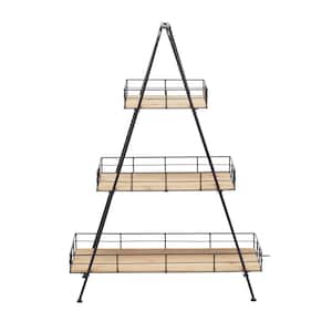 40 in. Brown Triangle Wood Plantstand with 3-Tiers