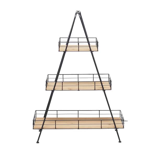 Litton Lane 40 in. Brown Triangle Wood Plantstand with 3-Tiers