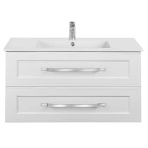 Riga 36 in. x 18 in. D x 20 in. D 2 Single Sink Wall Mounted Vanity in White with Rectangular White Basin