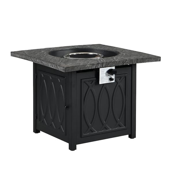 Tatayosi 32 in Black Square Metal Outdoor Fire Pit Table with Steel Lid,Table Top in Gray