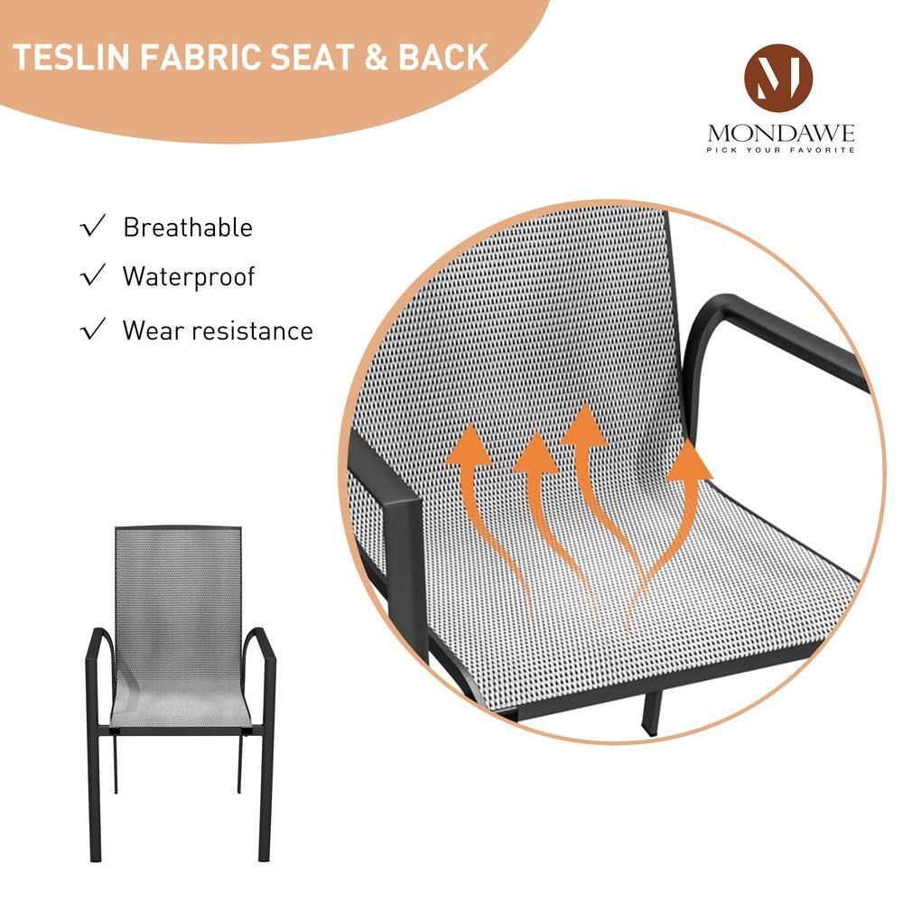 Black Metal Mesh Stackable Outdoor Dining Chairs, Set of 2