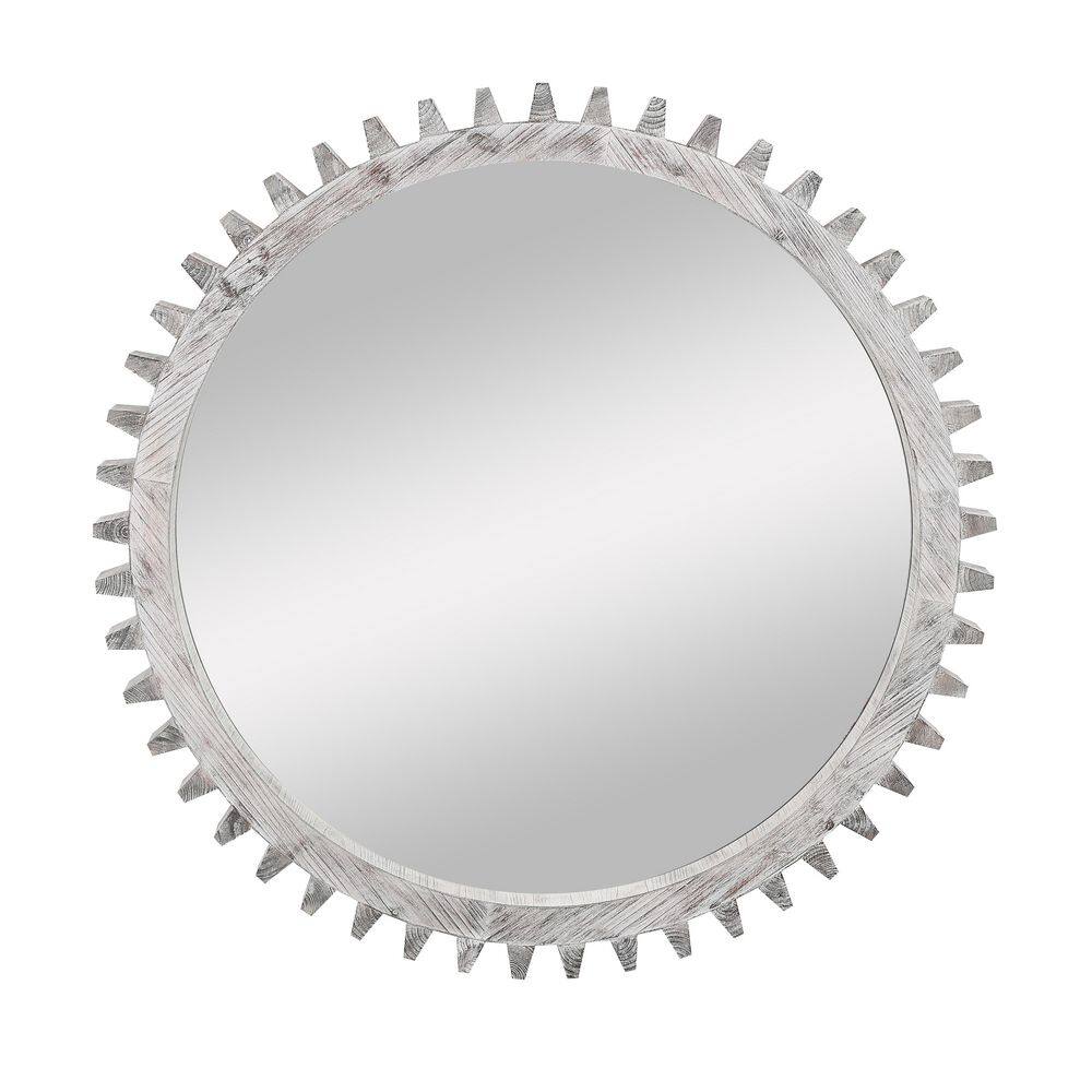 Antique White Washed 34 in W x 34 in. H Round Wood Framed Mirror