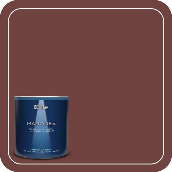 BEHR MARQUEE 1 qt. #ICC-82 Library Red Satin Enamel Interior Paint & Primer