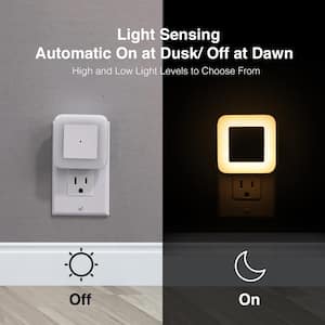Square Soft White LED White Night Light with Automatic Dusk to Dawn and 2 Light Levels